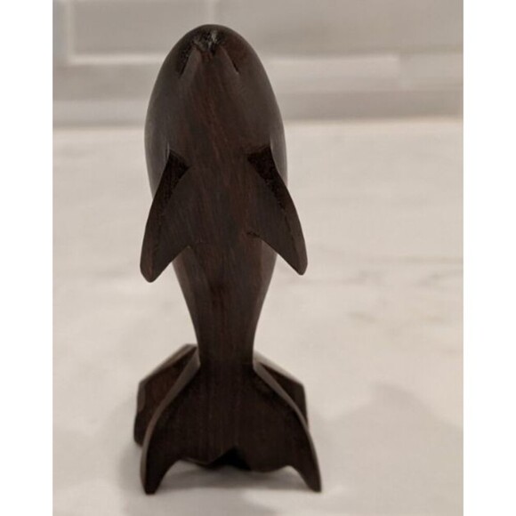 Vintage Ironwood Hand Carved Dark Brown 3" Dolphin Statue Figure - Picture 3 of 7